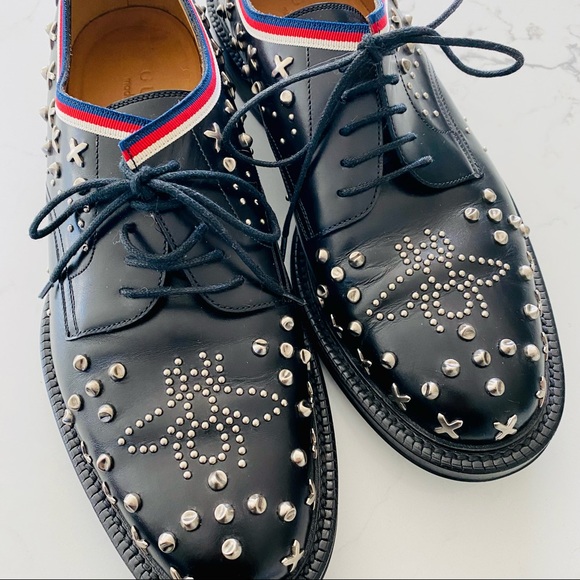 Gucci Men Beyond Leather Lace-Up Shoes With Studs - Picture 4 of 14